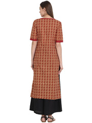 Red printed half sleeve cotton kurta