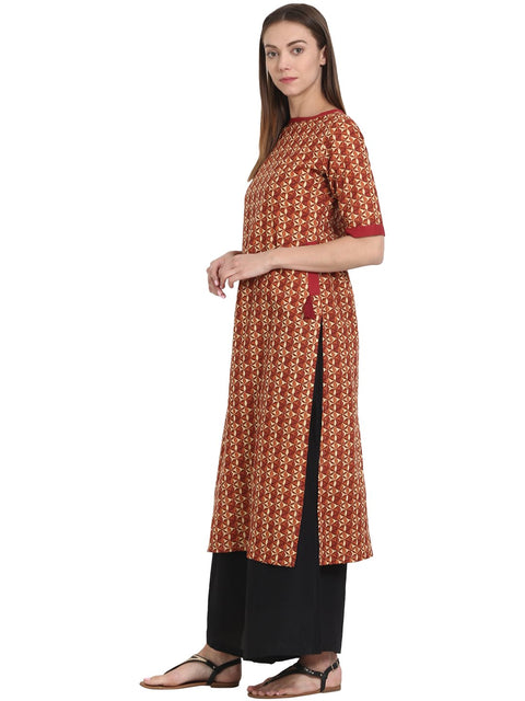 Red printed half sleeve cotton kurta