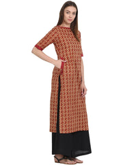 Red printed half sleeve cotton kurta