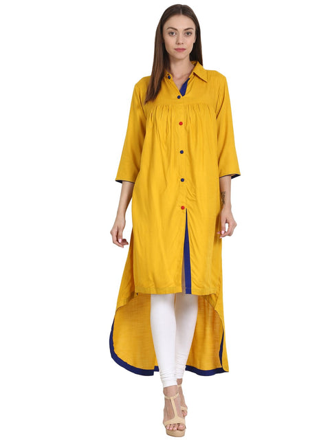 Nayo Yellow front open 3/4 sleeve low high Rayon kurta