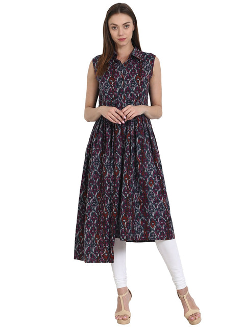 Nayo Women Multi printed Sleevless Assymetric cotton kurta