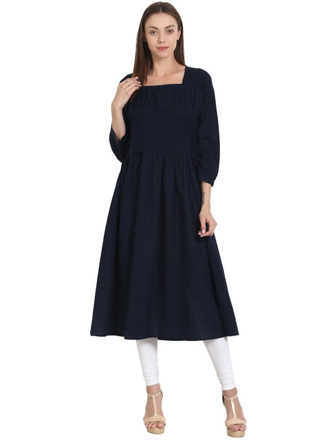 Nayo Navy Blue 3/4 sleeve cotton Anarkali kurta