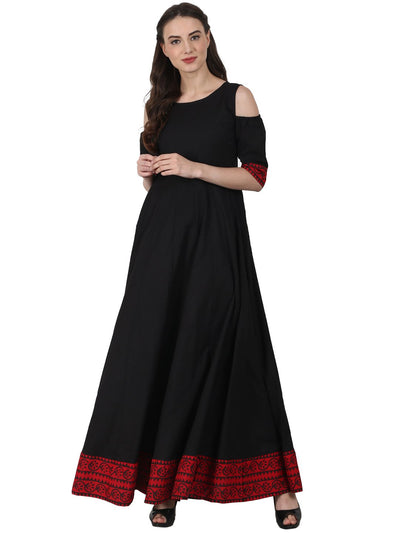 Nayo Black half sleeve cotton Anarkali kurta