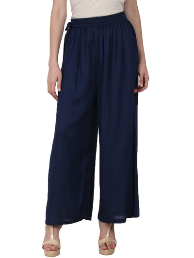 Nayo Navy Blue ankle length Rayon straight plazzo