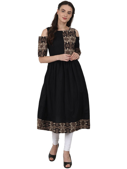 Nayo Black half sleeve cotton Anarkali kurta