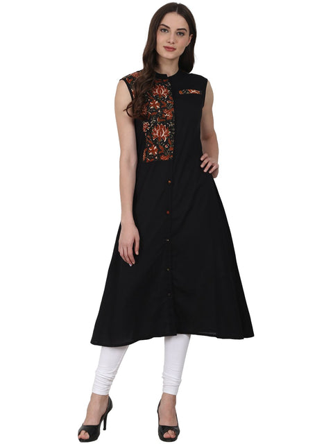 Nayo Black Sleevless cotton A-Line kurta