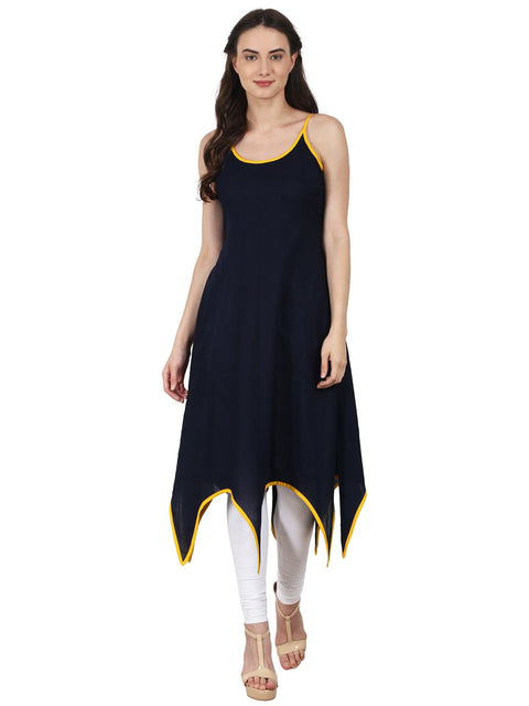 Nayo Navy blue sleevless Assymetrical cotton kurta
