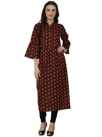 Nayo Red printed 3/4 sleeve cotton kurta