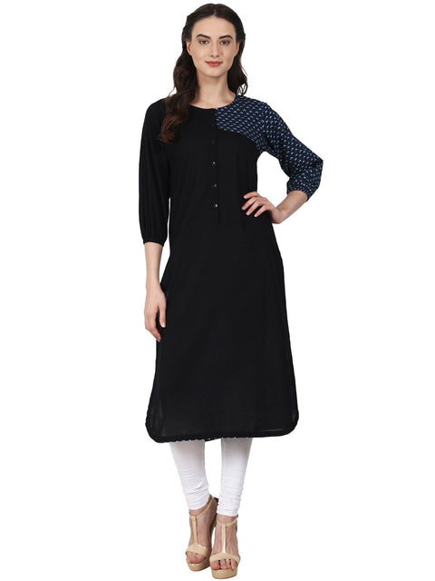 Nayo Black & Blue 3/4 sleeve cotton kurta