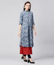 Blue printed 3/4th sleeve cotton double layer kurta