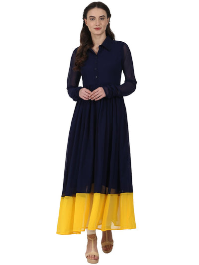 Nayo Navy blue full sleeve georgette anarkali kurta