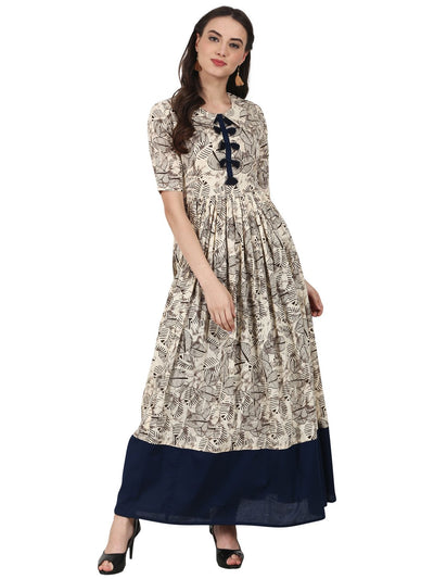 Nayo Cream printed half sleeve cotton anarkali kurta