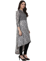 Nayo Women Grey printd 3/4 sleeve cotton low high kurta