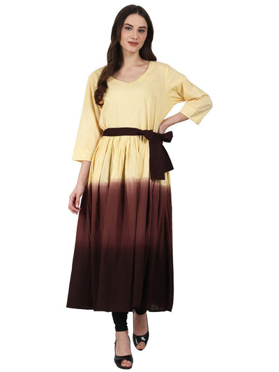 Nayo Yellow 3/4 sleeve cotton tie dye anarkali kurta