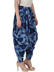 Blue printed ankle length cotton dhoti