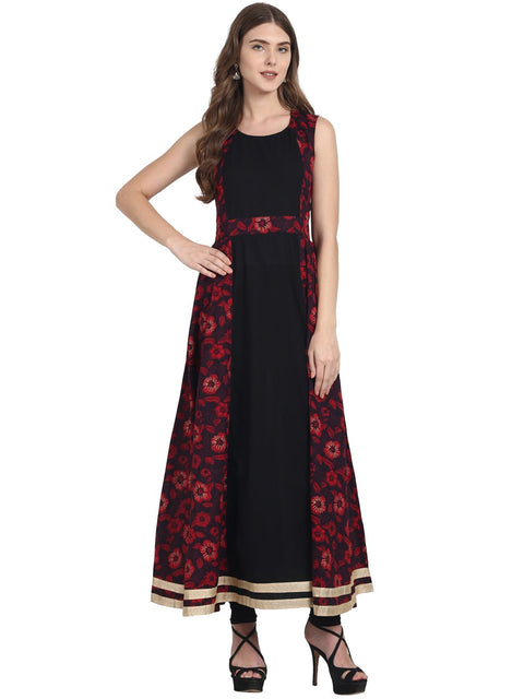 Nayo Black sleevless cotton A-line kurta