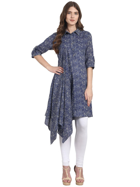 Nayo Blue 3/4th sleeve shirt color cotton kurta with side gathering