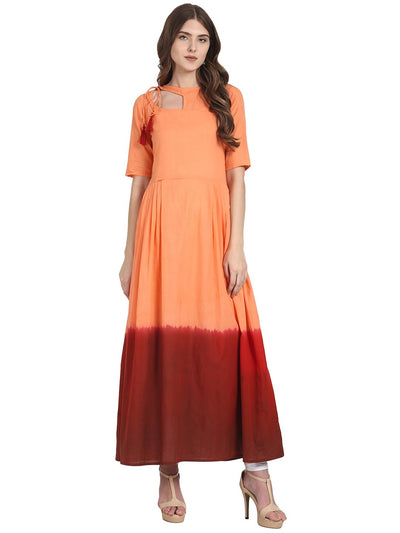 Nayo Women Coral short sleeve tie dye anarkali kurta