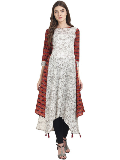 Nayo White printed 3/4th sleeve cotton A-line kurta