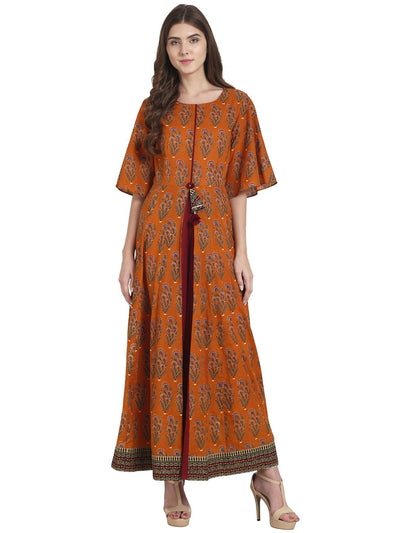 Nayo Orange printed half sleeve cotton Anarkali kurta