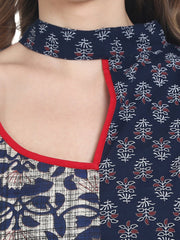 Nayo Navy blue & red cotton Anarkali kurta with printed Yoke