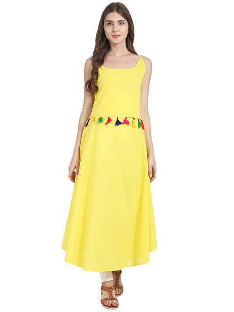 Nayo Yellow sleeveless cotton A-line kurta