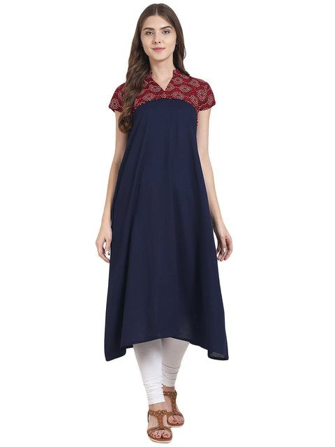 Nayo Navy blue cap sleeve cotton A-line kurta