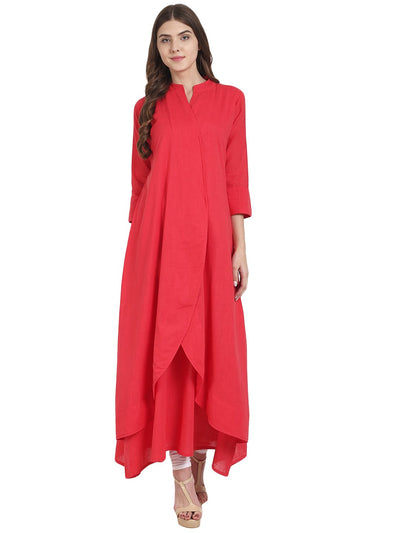 Nayo Red 3/4th sleeve double layer A-line kurta