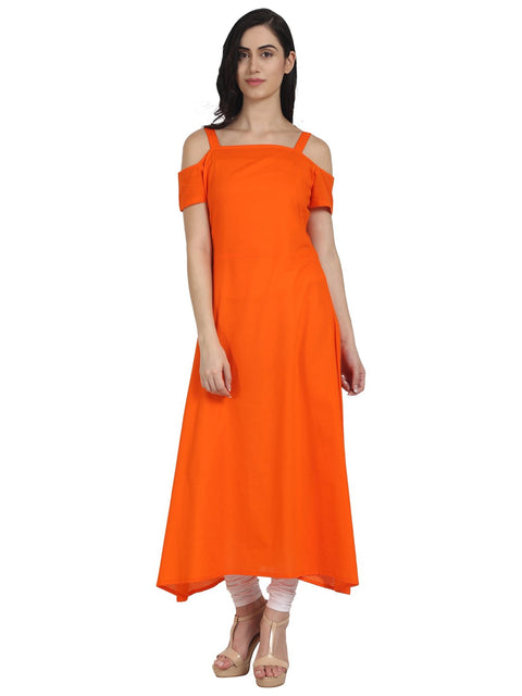 Nayo Women Orange cotton short sleeve A-line kurta