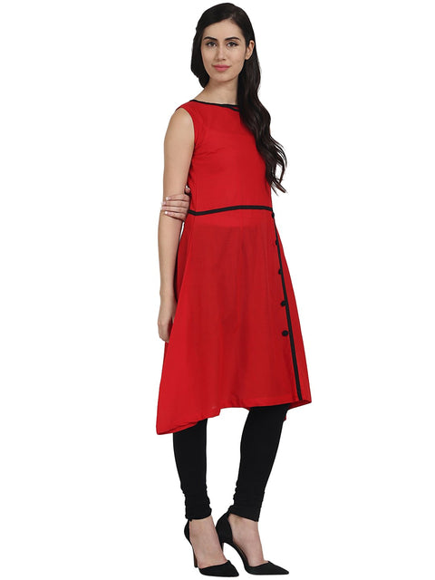 Red sleevless cotton A-line kurta