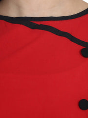 Red sleevless cotton A-line kurta