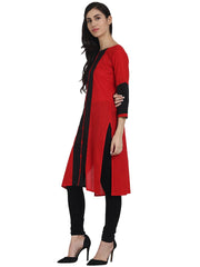 Red 3/4th sleeve cotton Straight kurta