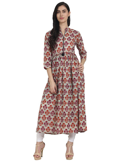Nayo Red printed 3/4th sleeve cotton anarkali kurta