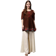 Coffee color 3/4th Sleeve Cold shoulder cotton Cropped Anarkali kurta