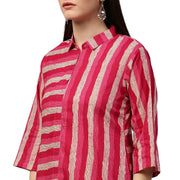 Red & White printed Sleeveless cotton Slub Anarkali kurta