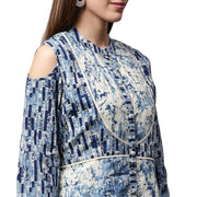 Blue Tie Tie print 3/4th Sleeve Cold shoulder Cotton Double layer kurta