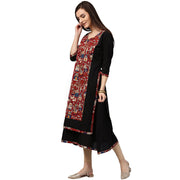 Black printed 3/4th Sleeve Anarkali Kurta with Double layer in front