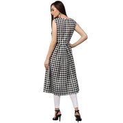 Black printed sleeveless cotton A-line kurta