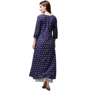 Blue printed 3/4th sleeve cotton A-line double layer kurta