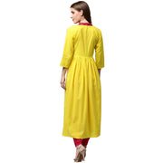 Yellow 3/4th sleeve cotton Anarkali kurta