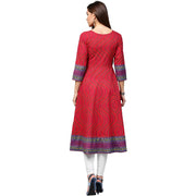 Red printed 3/4th sleeve cotton Anarkali kurta