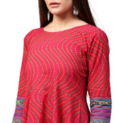 Red printed 3/4th sleeve cotton Anarkali kurta