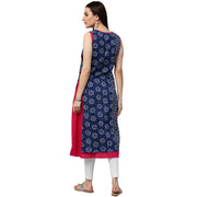Pink & Blue printed sleeveless cotton double layer kurta