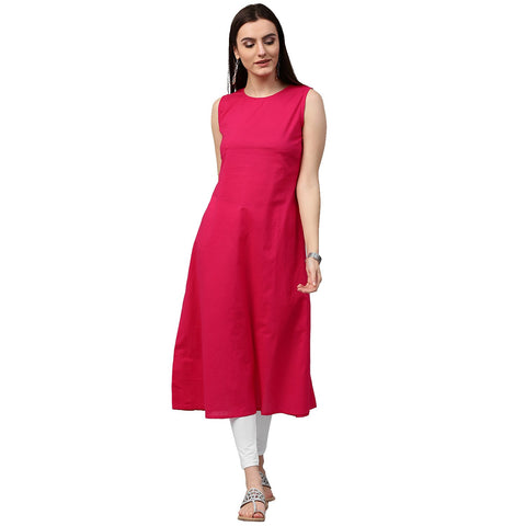 Pink & Blue printed sleeveless cotton double layer kurta