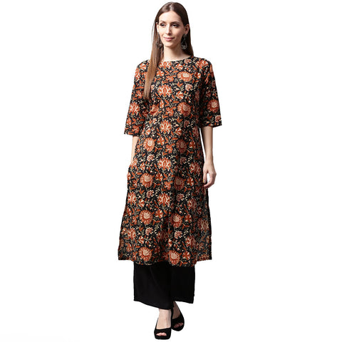 Multi printed 3/4th sleeve cotton Kurta