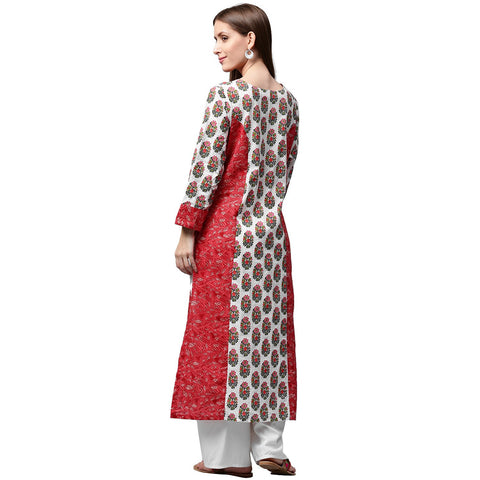 Red printed 3/4th sleeve Cotton kurta