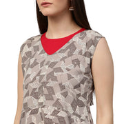 Grey printed sleeveless cotton Assymetric double layer kurta