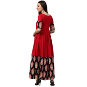 Red and black printed half sleeve cotton A-line kurta