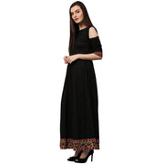 Black 3/4th sleeve cold shoulder cotton floor length Anarkali kurta