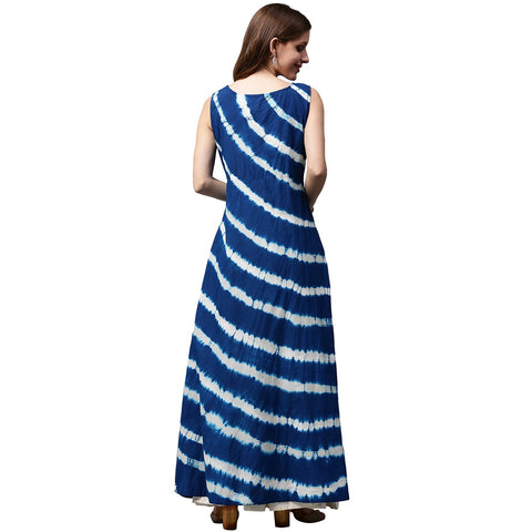 Blue tie dye sleeveless cotton A-line kurta